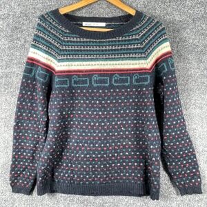 Woolrich Sweater Womens Large Blue Fair Isle Mohair Wool Blend Pullover Sheep